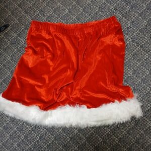 Festive Red Velvet Women's Shorts with White Trim